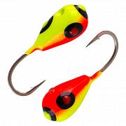 Капля с отверстием и лыской d 5,0 мм, вес 1,9 гр, желто-красная с четырьмя глазкам /10 шт/