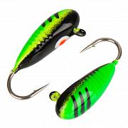 Овсинка с ушком и рисками d 4,0 мм, вес 2,5 гр, цвет зеленый с полосками+черный с точкой /10 шт/