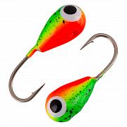 Капля с отверстием и лыской d 5,0 мм, вес 1,9 гр, малек, зеленый-красный с черным крапом /10 шт/