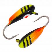 Овсинка с ушком и рисками d 4,0 мм, вес 2,5 гр, желто-красная+черная с полосками и точкой /10 шт/