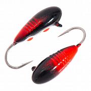 Овсинка с ушком и рисками d 3,5 мм, вес 1,3 гр, цвет красно-черный с двумя точками /10 шт/