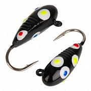 Овсинка с ушком и рисками d 3,0 мм, вес 0,5 гр, цвет черный, с салатовой, синей и красной точками /1