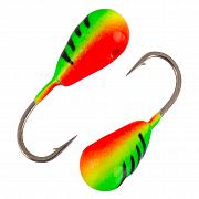 Капля с отверстием и лыской d 2,5 мм, вес 0,2 гр, красно-зеленая с полосками /10 шт/