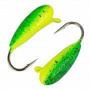 Овсинка с ушком и рисками d 3,5 мм, вес 1,3 гр, цвет салатовый-лимонный с крапом /10 шт/