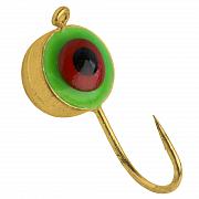 Полусфера с ушком d 4,0 мм, вес 0,57 гр, золото зелено-красный фосфорный глаз /10 шт/
