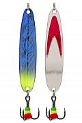 Блесна зимняя 5813, вес 10,0 гр, длина 60 мм, цвет серебро красный галстук/синий+лимон 185