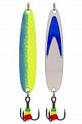 Блесна зимняя 5813, вес 15,0 гр, длина 70 мм, цвет серебро синий галстук/зелено-голубой 171