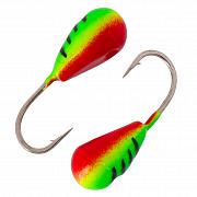 Капля с отверстием и лыской d 2,5 мм, вес 0,2 гр, салатовая-красная с черными полосками /10 шт/