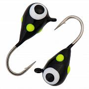 Капля с ушком d 4,0 мм, вес 1,04 гр, обмазка малек, черная с желтыми точками /10 шт/