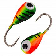 Капля с отверстием и лыской d 2,5 мм, вес 0,2 гр, малек, зеленый-красный с черными полосками /10 шт/