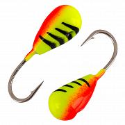 Капля с отверстием и лыской d 5,0 мм, вес 1,9 гр, красно-лимонная с полосками /10 шт/