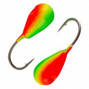 Капля с отверстием и лыской d 5,0 мм, вес 1,9 гр, красно-зеленая /10 шт/