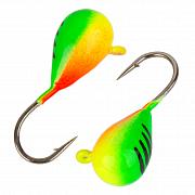 Капля с ушком d 7,0 мм, вес 4,3 гр, цвет салатовый с полосками+красный /5 шт/