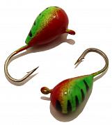 Капля с ушком d 4,0 мм, вес 1,1 гр, окраска красно-зеленая с полосками /10 шт/