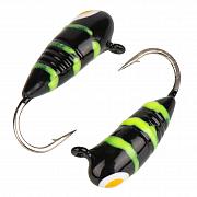 Овсинка с ушком и рисками d 4,0 мм, вес 2,5 гр, цвет черная-винт салатовый /10 шт/