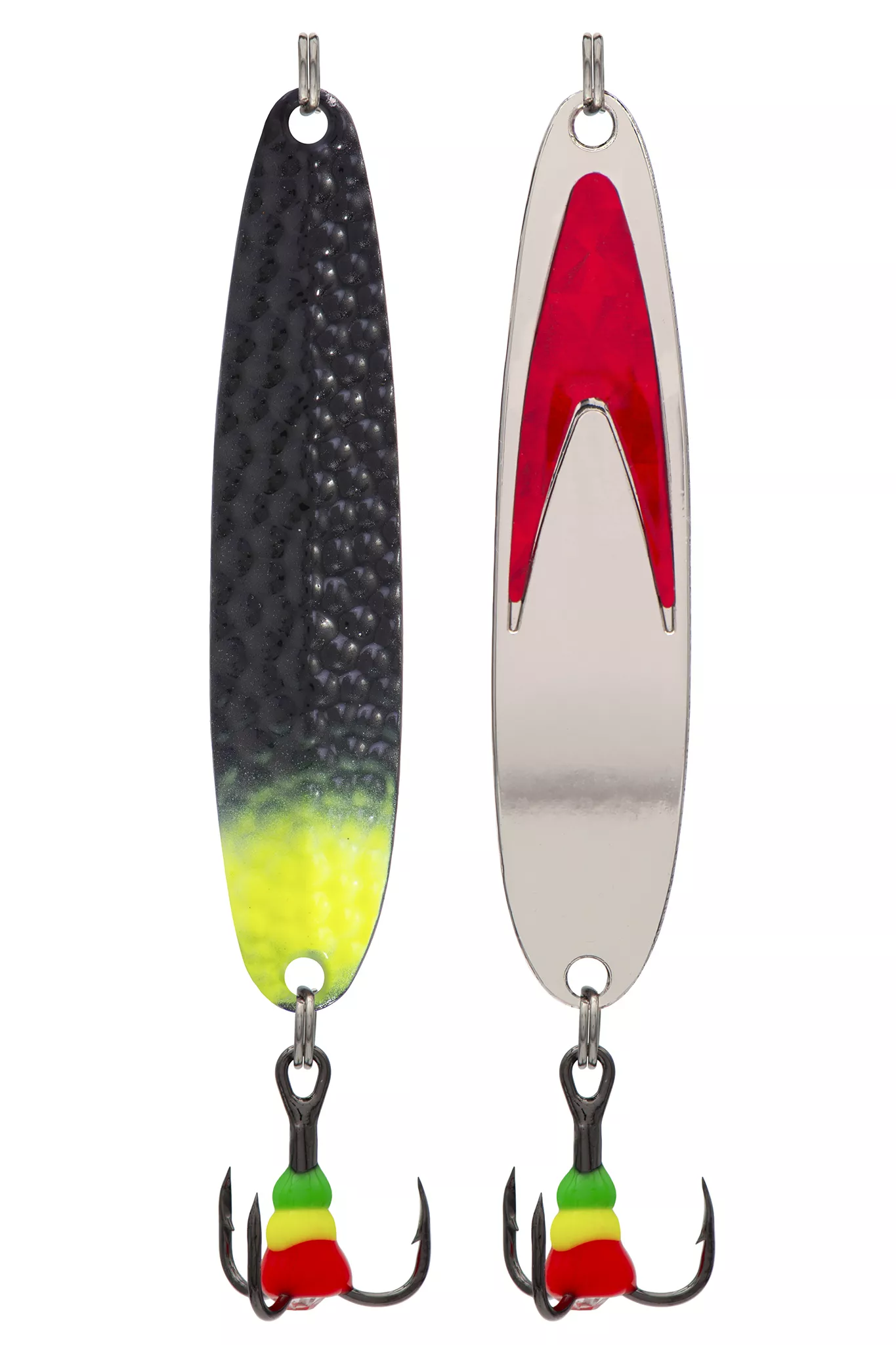 Блесна зимняя 5813, вес 15,0 гр, длина 70 мм, цвет серебро красный галстук/черный+лимон 181