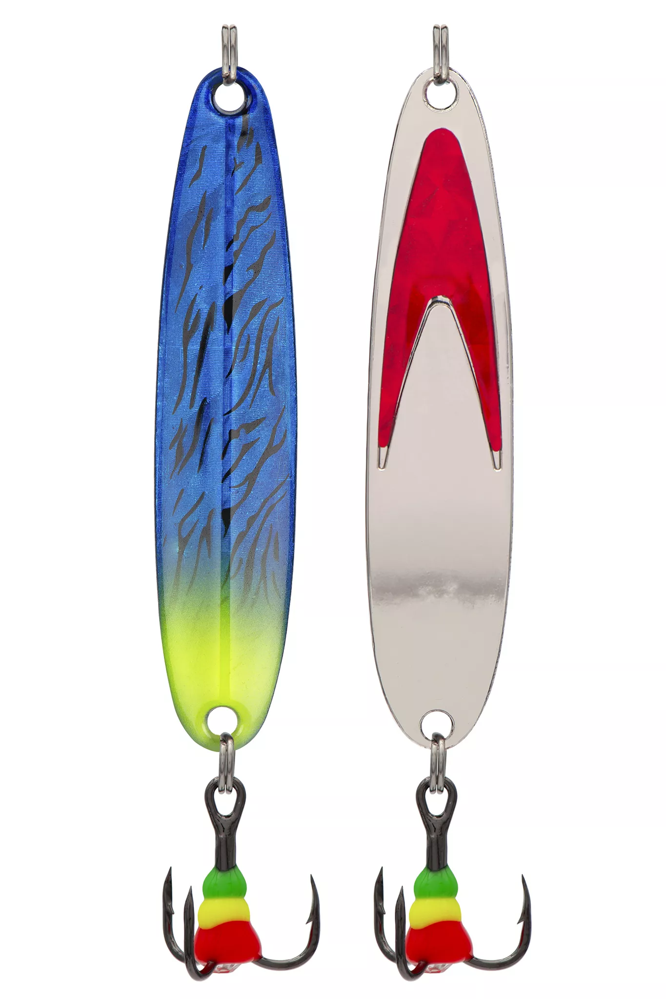 Блесна зимняя 5813, вес 10,0 гр, длина 60 мм, цвет серебро красный галстук/синий+лимон 185