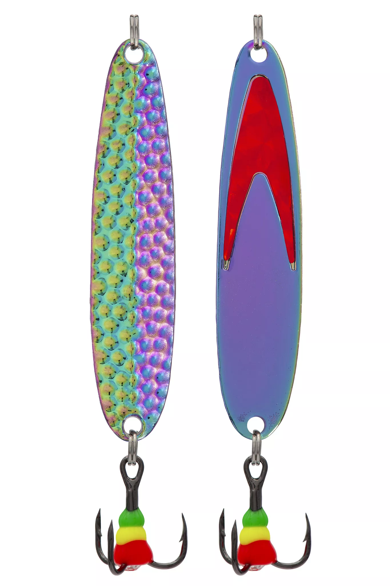 Блесна зимняя 5813, вес 10,0 гр, длина 60 мм, цвет серебро красный галстук/бензин 182