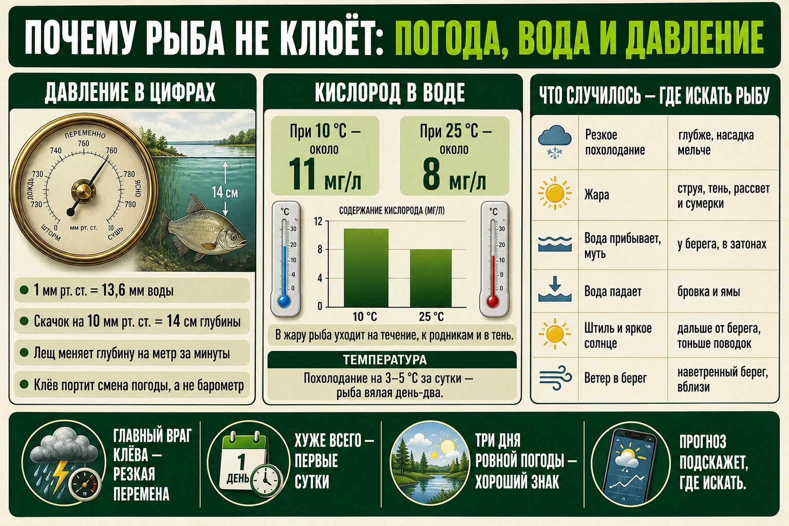 Почему рыба не клюёт: как погода, температура воды и давление влияют на клёв