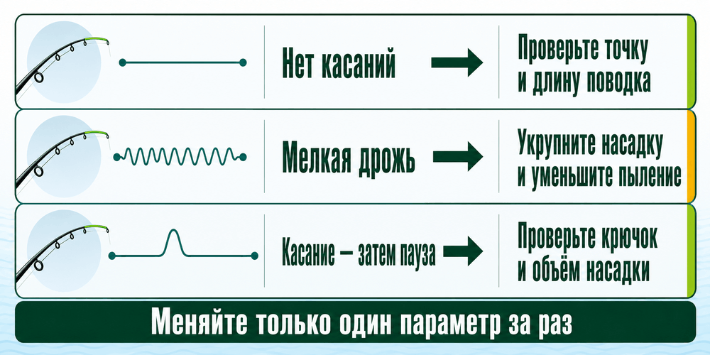 Схема корректировки летней тактики по характеру поклёвок