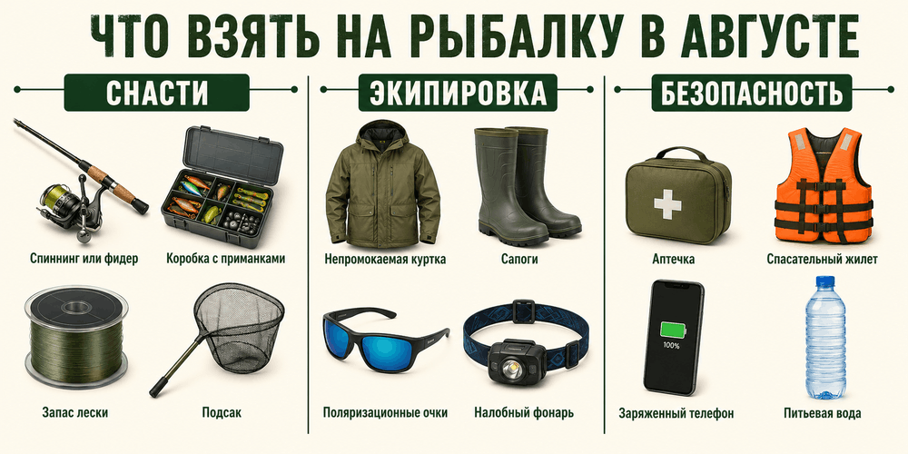 Чек-лист снастей и экипировки для рыбалки в августе