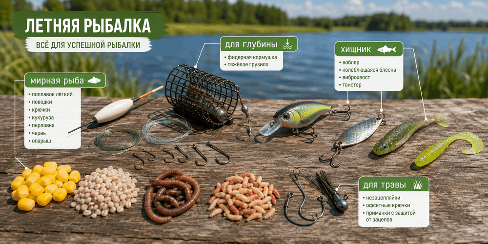 Снасти, насадки и искусственные приманки для рыбалки в июле