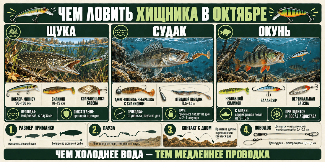 Приманки для октябрьской рыбалки: воблеры и силикон на щуку, джиг на судака, балансиры на окуня