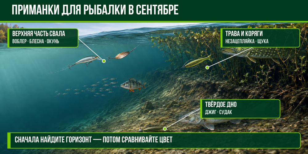 Выбор спиннинговых приманок для щуки, окуня и судака в сентябре