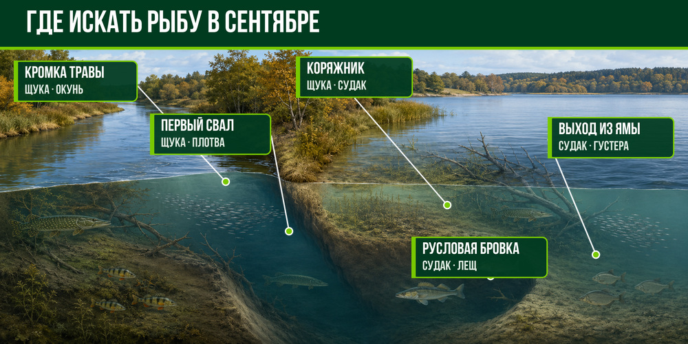 Перспективные места для рыбалки в сентябре на реке и озере