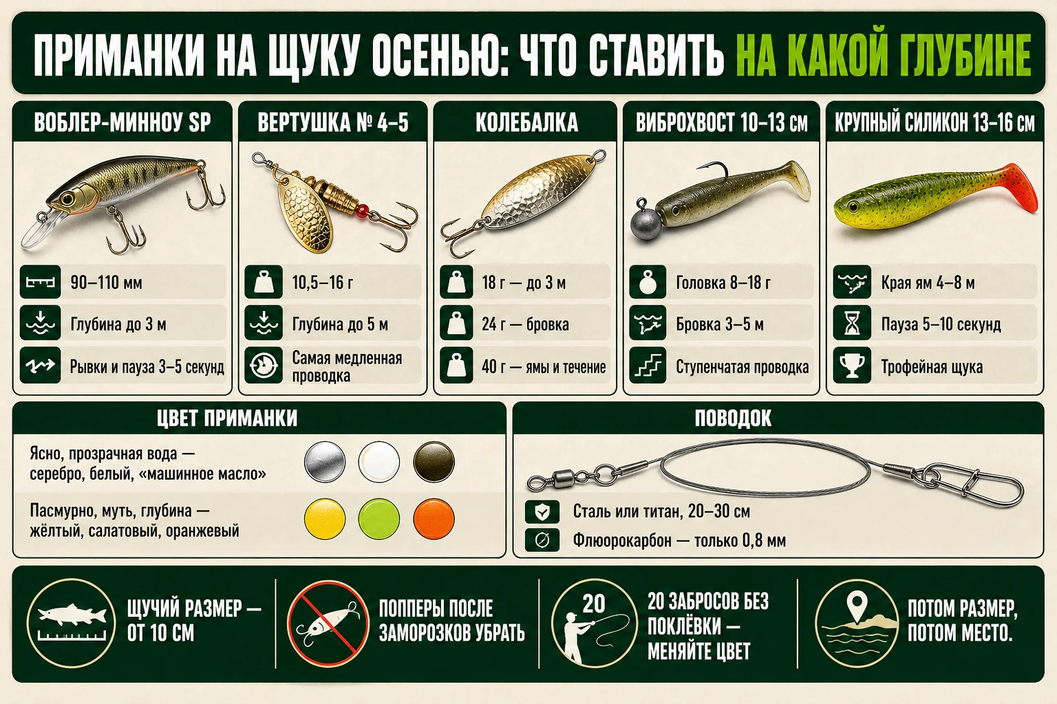 Лучшие приманки на щуку осенью: воблеры, блёсны и силикон по глубинам