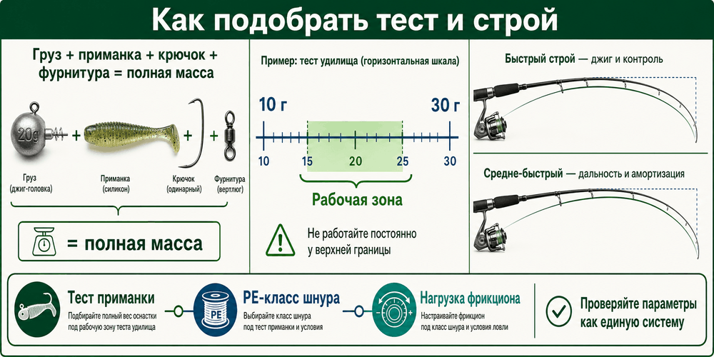 Связь теста, строя и класса шнура при выборе морского спиннинга