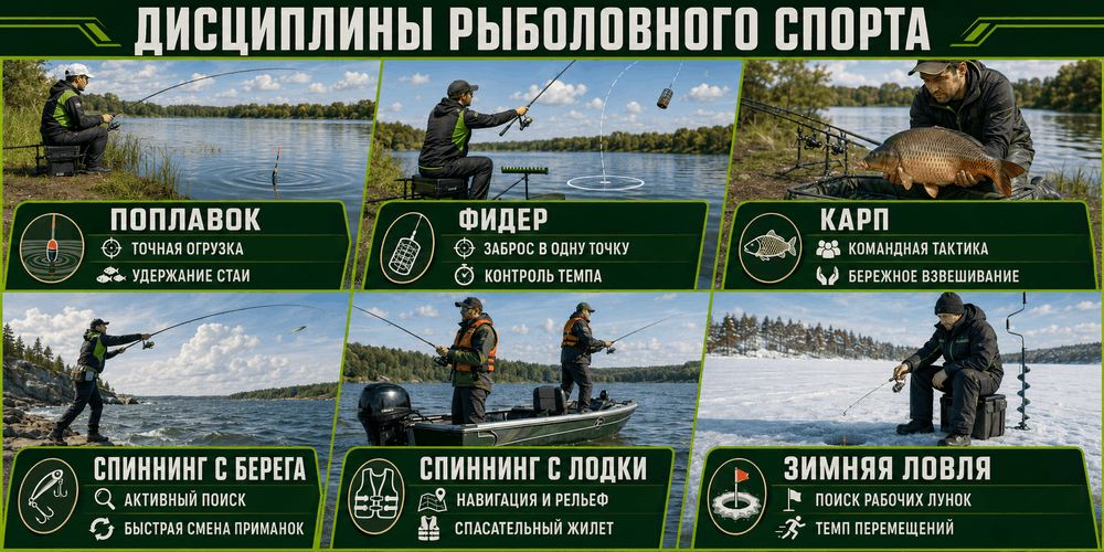 Основные дисциплины рыболовного спорта в летний и зимний сезоны